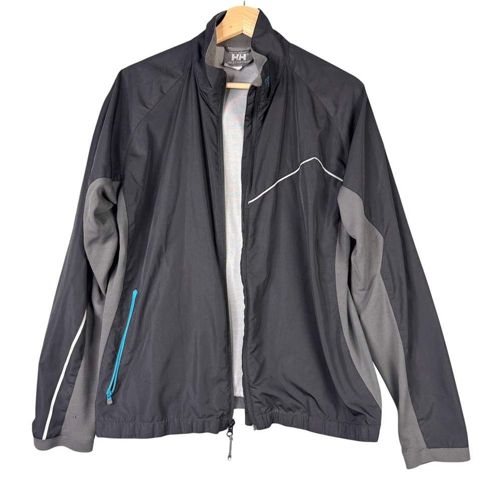 Helly Hansen Mens XL Black Gray Full Zip Lightweight Windbreaker Jacket